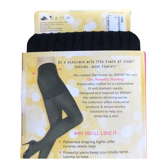 Spanx Star Power Center-Stage Ribbed Row Shaping Tights Black Size C Ribbed Row - Picture 10 of 16